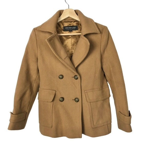Kristen Black Petite Camel Brown Wool Peacoat 8P - Picture 2 of 6